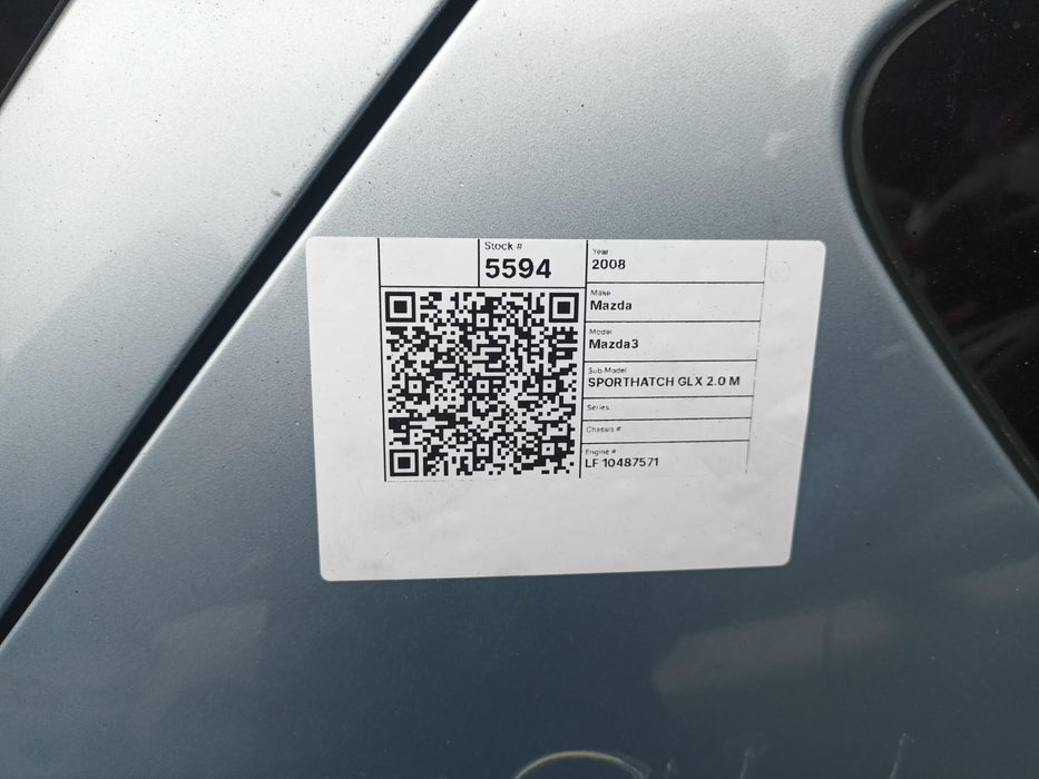 2008 Mazda 3 Axela Bk  Left Rear Cargo Glass