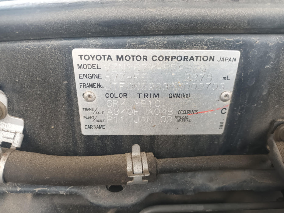 2004 Toyota Hilux 3.4P V6 4WD SR5 DCAB  5816 - Used parts for sale