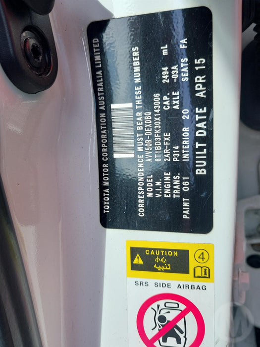 2015 Toyota Camry Hybrid XV50 6053 - Used parts for sale